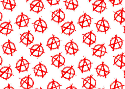 Seamless vector pattern of A red letter symbol of Anarchy on white background.