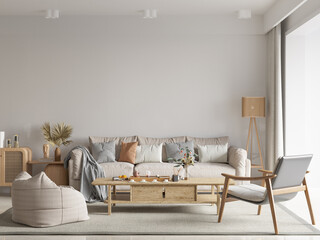 Interior Living Room Wall Mockup - 3d Rendering, 3d Illustration 