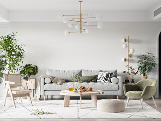 Interior Living Room Wall Mockup - 3d Rendering, 3d Illustration 