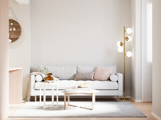 Fototapeta na wymiar Interior Living Room Wall Mockup - 3d Rendering, 3d Illustration 