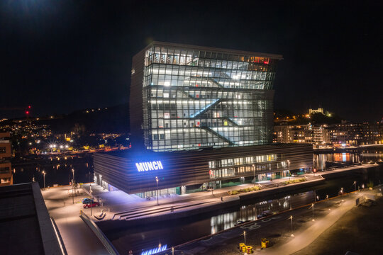 Oslo, Norway - September 23, 2021: Construction Site Of The Current Munch Museum At Bjorvika At Night.