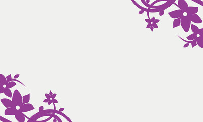 gray background with purple flowers in the top and bottom corners