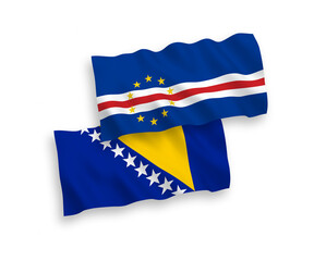 Flags of Republic of Cabo Verde and Bosnia and Herzegovina on a white background