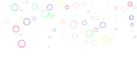 Soapy bright multicolored bubbles fly randomly on a white background. Vector illustration