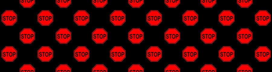 Seamless drawing depicting the road stop sign Stop sign on a black background. Banner for insertion into site. Stop symbol in front of danger