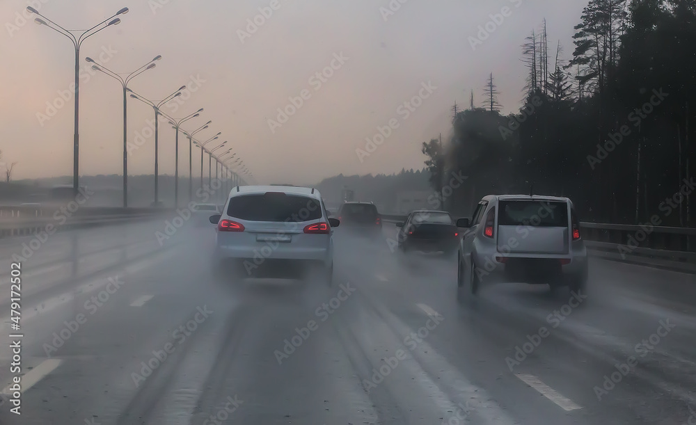 Canvas Prints Traffic in heavy rain on highway.