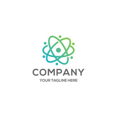 Abstract atom particle logo design vector illustration. Atom particle suitable for science and technology company logos.