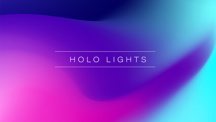 Holo Lights. Vector Blue Purple Hologram Dreamy Background. Rainbow Iridescent Gradient. Minimalist Holographic Fluid Wallpaper.  Neon Opalescent Banner. Modern Tech Music Design.