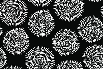 Gordijnen Vector zwart-wit abstract bloemen naadloos patroon van minimalistische chrysanten in de stijl van traditionele Aziatische en Japanse stencil textiel prints. © Rrose Selavy