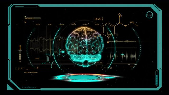 HUD. information display hologram motion scanning brain.