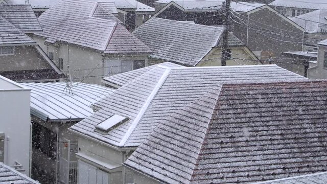 Snow on the roof of houses in Japan
