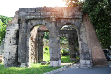 Rome, Italy - June 2019 -  One of the most famous landmarks in the world - Roman Forum. Travel Series - Italy. View above downtown of Rome, Italy.