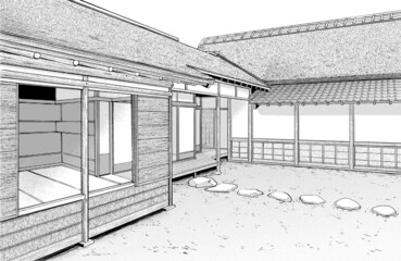 漫画風ペン画イラスト　和風_外観