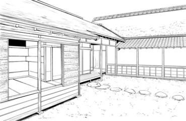 漫画風ペン画イラスト　和風_外観
