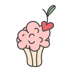 doodle Cupcake with heart for Valentine's Day design.