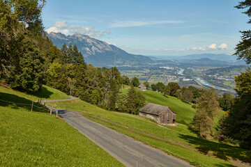 Sunny view of Rhine valley from Buchserberg