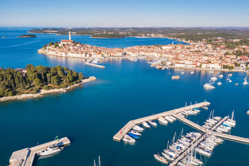 An aerial shot of Rovinj, Istria, croatia