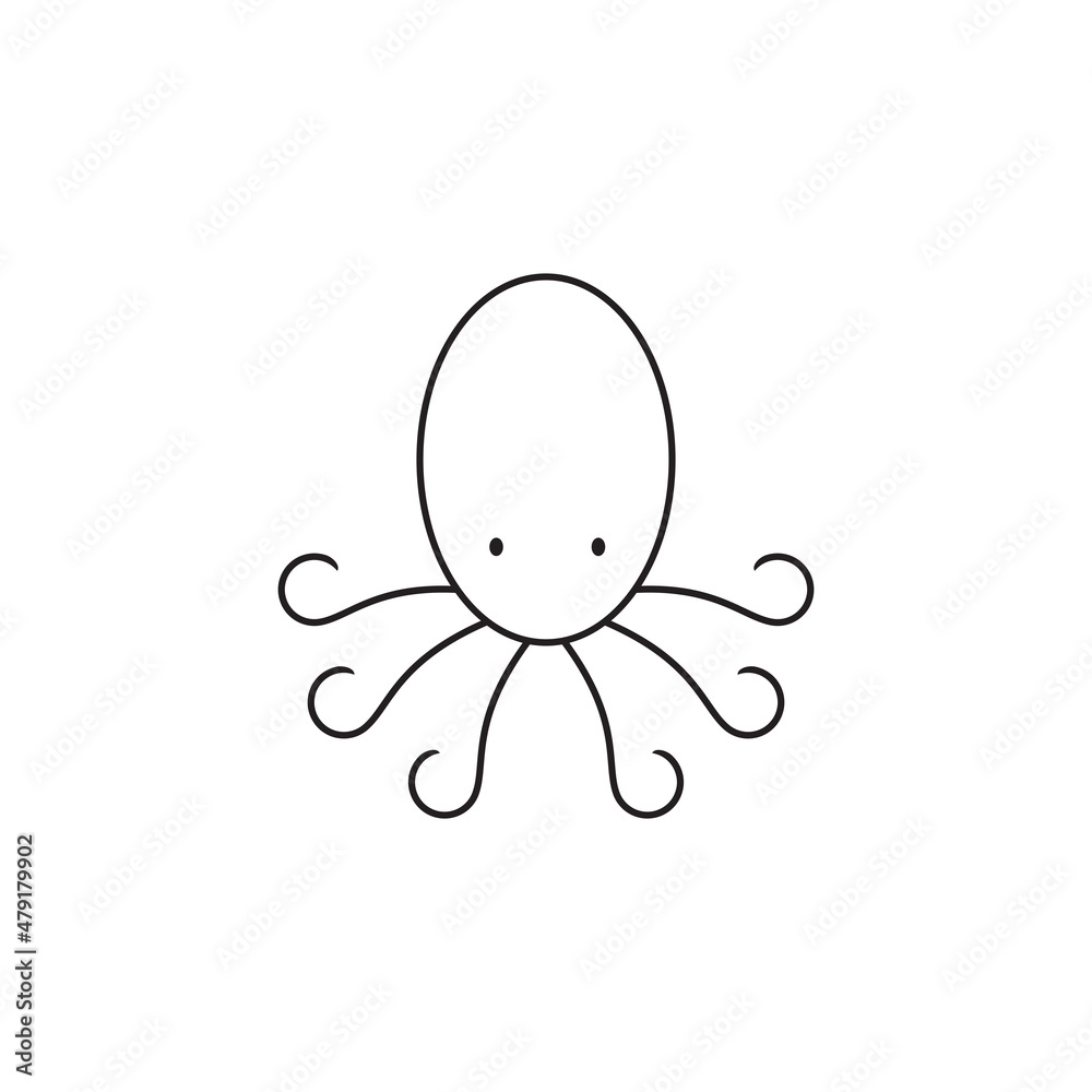 Wall mural line icon simple octopus isolated on white background.