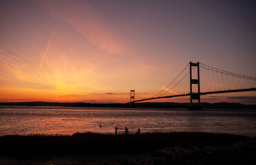 sunset over the severn bridge