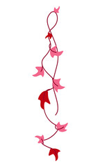 Decorative branch with pink and red leaves. Clipart. Isolated element.