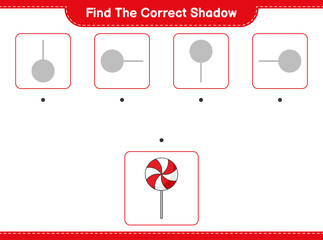 Find the correct shadow. Find and match the correct shadow of Candy. Educational children game, printable worksheet, vector illustration