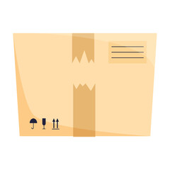 Vector illustration of a cardboard box with markers for sending, isolated on a white background. Vector in flat style, delivery concept