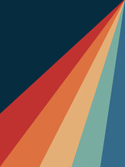 Abstract illustration of diagonal retro style stripes in red, blue, orange and turquoise colors on navy blue background - 479181985