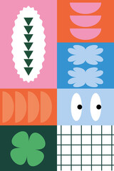 Bright abstract background with geometric shapes, elements, colorful poster, banner, cover, postcard, sticker