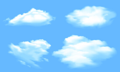 set of realistic white clouds,  smoke icons, vector