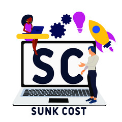 SC - Sunk Cost acronym. business concept background.  vector illustration concept with keywords and icons. lettering illustration with icons for web banner, flyer, landing pag