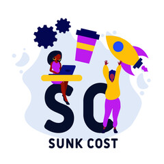 SC - Sunk Cost acronym. business concept background.  vector illustration concept with keywords and icons. lettering illustration with icons for web banner, flyer, landing pag