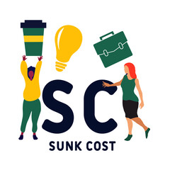 SC - Sunk Cost acronym. business concept background.  vector illustration concept with keywords and icons. lettering illustration with icons for web banner, flyer, landing pag