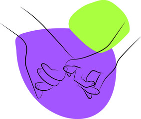 Hands are kept together. Linear drawing of the hands of lovers. Vector simple doodle of two hands