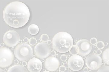 Hyaluronic acid skin solutions ad, white collagen serum drops with cosmetic advertising background ready to use, illustration vector.