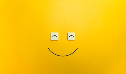 Happy, Smiley Face on Yellow Background. Customer Satisfaction Concept.