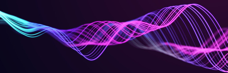 Musical wave. Beautiful illustration with connected dots and lines. Digital network background. 3D