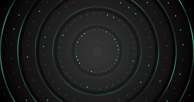 4k animated abstract circular green blue grid. Animation background. HD design element. Place for logo, coin name, text in center. Circle digital pattern. Little blinking dots. Seamless looping sphere
