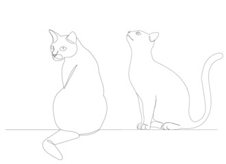 cat sitting drawing by one continuous line, isolated
