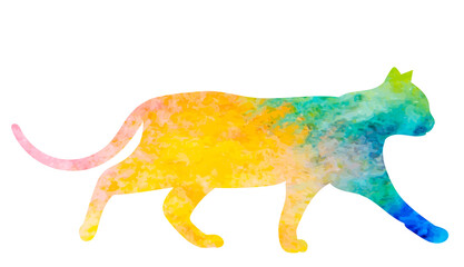 silhouette cat watercolor, icon, isolated, vector