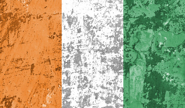 Côte d'Ivoire flag on old paint on wall. 3D image