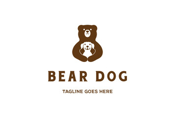 Simple Minimalist Cute Funny Dog with Bear Logo Design Vector