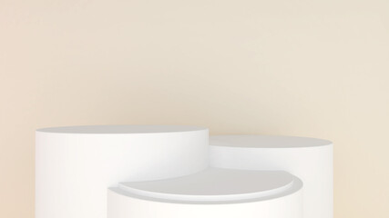 Mock up white circle pedestal cream background,mock up podium for product presentation,3D rendering