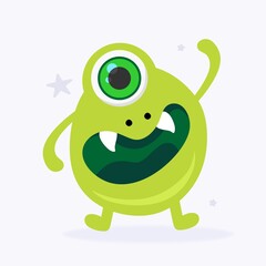 Funny Space Monster. Cute Alien, Planets, Rockets, UFOs. Isolated on a white background. Vector illustration.