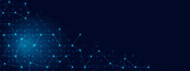 Abstract background technology. Poster design template. Texture with geometric shapes, lines, glowing dots, neon light and triangles pattern.Twinkling stars. Vector illustration

