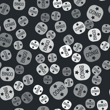 Grey Bingo icon isolated seamless pattern on black background. Lottery tickets for american bingo game. Vector