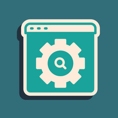 Green Browser setting icon isolated on green background. Adjusting, service, maintenance, repair, fixing. Long shadow style. Vector