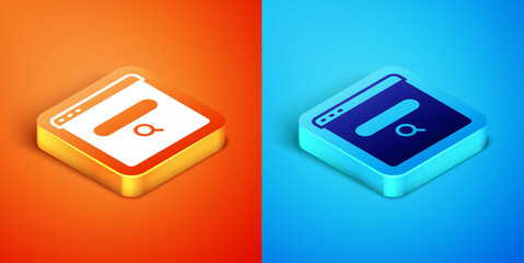 Fototapeta premium Isometric Search engine icon isolated on orange and blue background. Vector