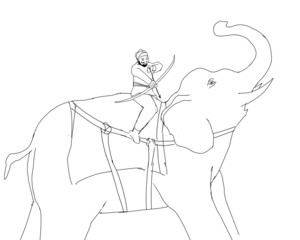 elephant archer, a warrior archer black and white illustration