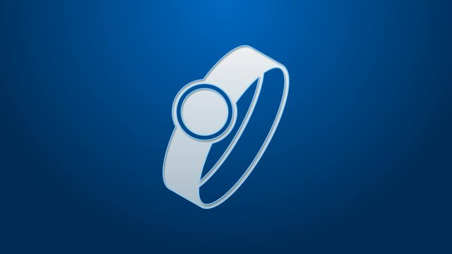 White line Diamond engagement ring icon isolated on blue background. 4K Video motion graphic animation
