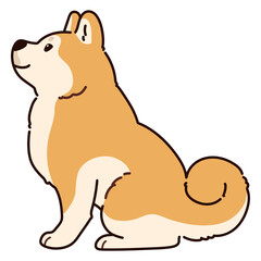 Simple and adorable outlined Akita Dog sitting in side view